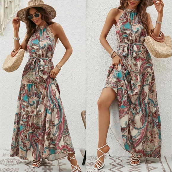 Harmony In Nature Dresses & Skirts - Garden Kiss Halter Maxi Dress - Sand